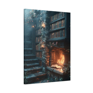 Cozy Fantasy Art Canvas, Enchanting Library Décor, Wall Art for Book Lovers, Mystical Home Aesthetic
