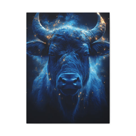 Cosmic Bull Canvas Art, Vibrant Wall Decor, Farmhouse Chic, Gift for Animal Lovers, Unique Home Accent, Astrology Inspired