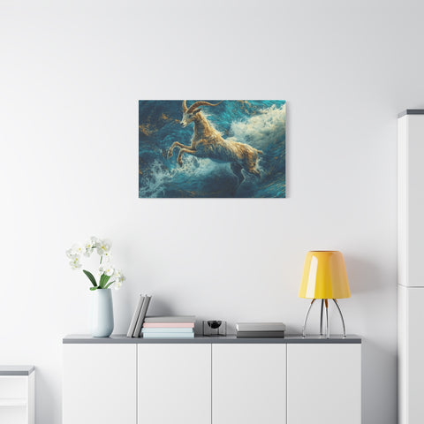 Leaping Goat Canvas Art, Water Splash Wall Décor, Farmhouse Decor, Nature Art, Goat Lover Gift, Animal Wall Hanging