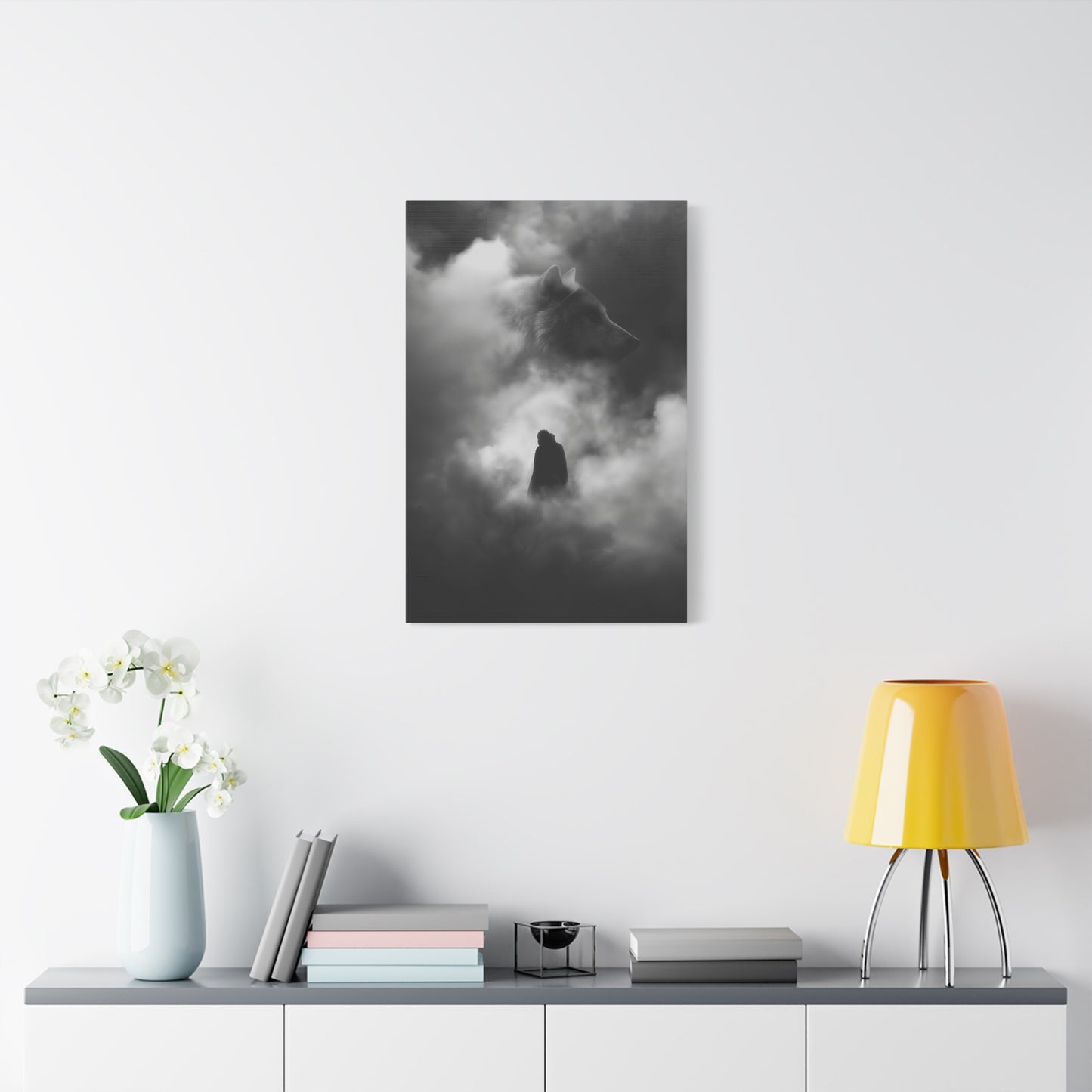 Black and White Wolf Canvas Art Print, Animal Wall Decor, Nature-Inspired Home Decor, Wilderness Art, Unique Gift Idea, Modern Aesthetic