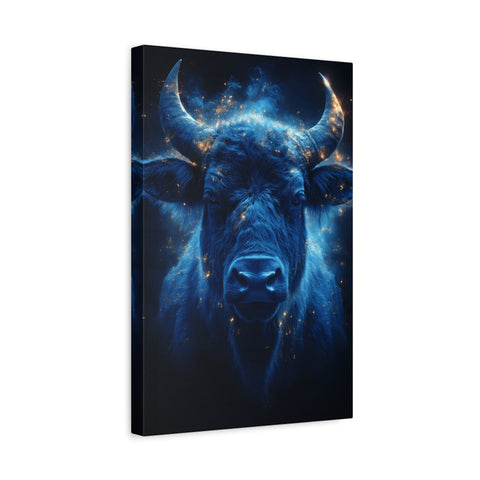 Cosmic Bull Canvas Art, Vibrant Wall Decor, Farmhouse Chic, Gift for Animal Lovers, Unique Home Accent, Astrology Inspired