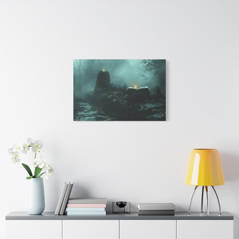 Mystical Book Canvas Art, Enigmatic Wall Decor, Fantasy Themed Home Decor, Gift for Book Lovers, Unique Art Piece, Wall Art for Halloween