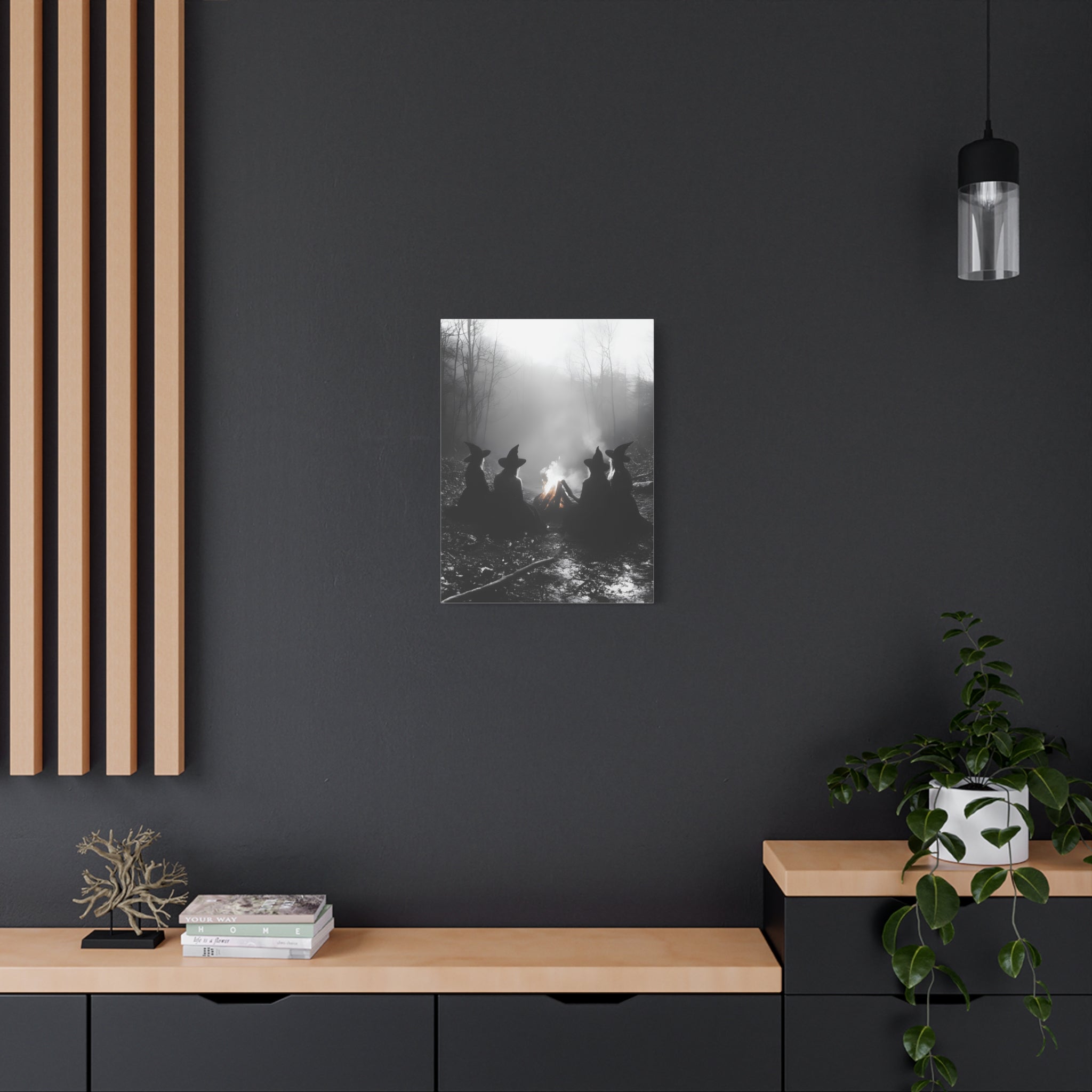 Mystical Witch Campfire Canvas Art, Boho Wall Decor, Halloween Home Decor, Witchy Aesthetic Art, Dark Forest Scene