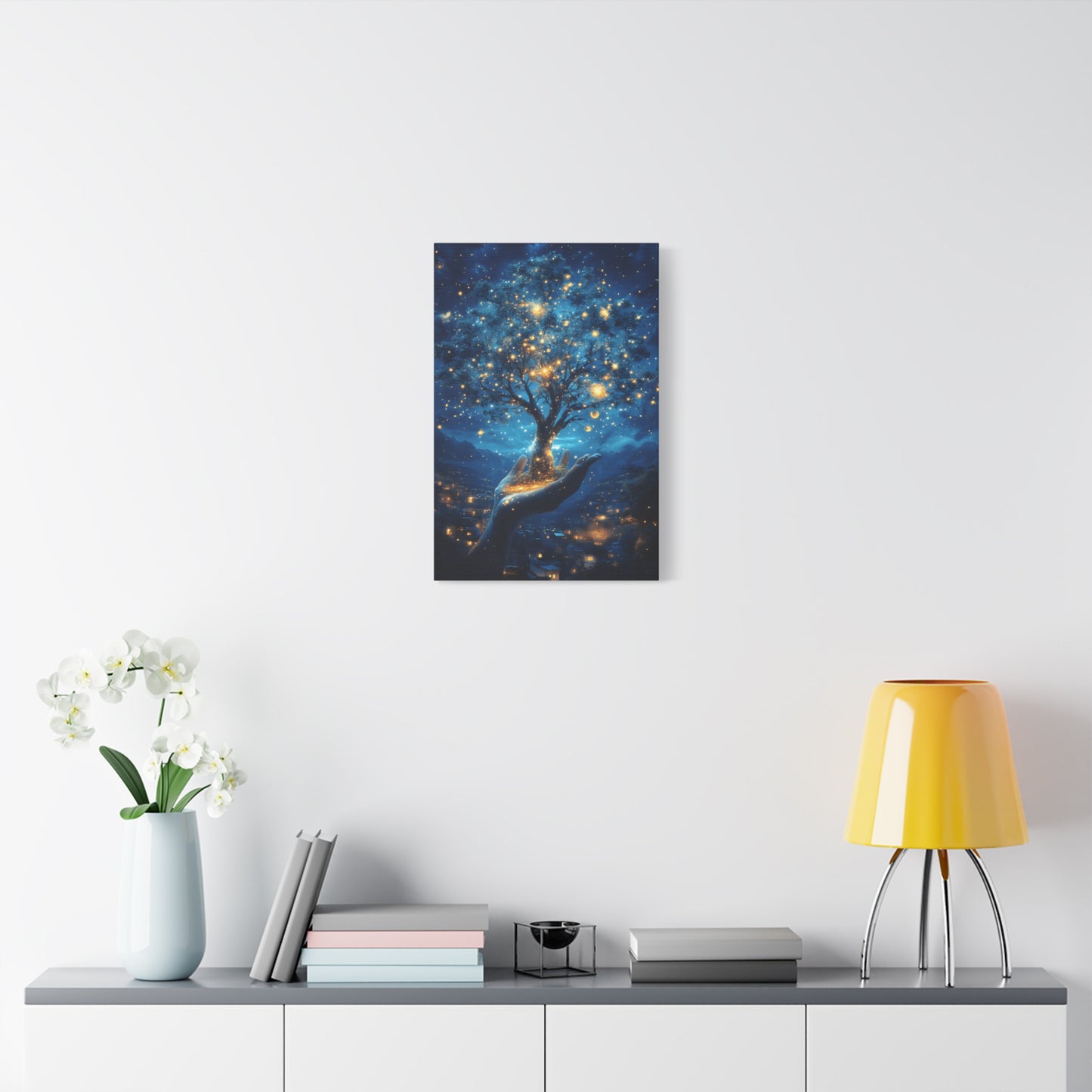 Stretched Canvas Art Print - Dreamy Night Tree Design, Home Decor, Gift for Nature Lovers, Bohemian Wall Art, Mindful Decor