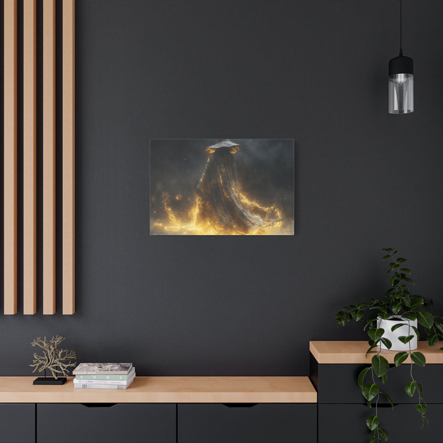 Canvas Wall Art, Fantasy Decor, Wizard Artwork, Fire Theme, Mystical Home Accent