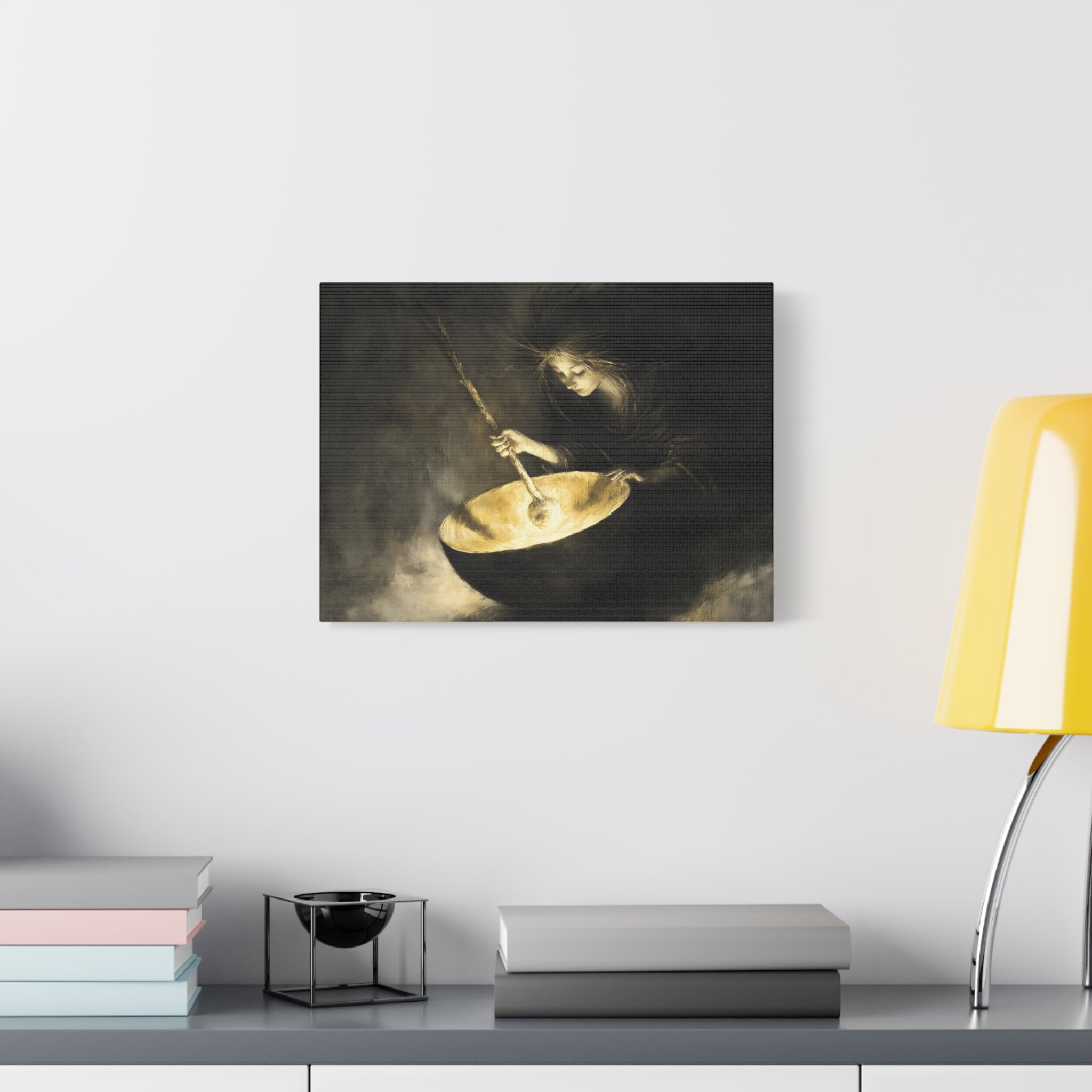Mystical Canvas Art: Enchanting Witch in Black and Gold, Fantasy Wall Decor, Home & Kitchen Art, Unique Gift for Occasions