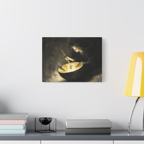 Mystical Canvas Art: Enchanting Witch in Black and Gold, Fantasy Wall Decor, Home & Kitchen Art, Unique Gift for Occasions