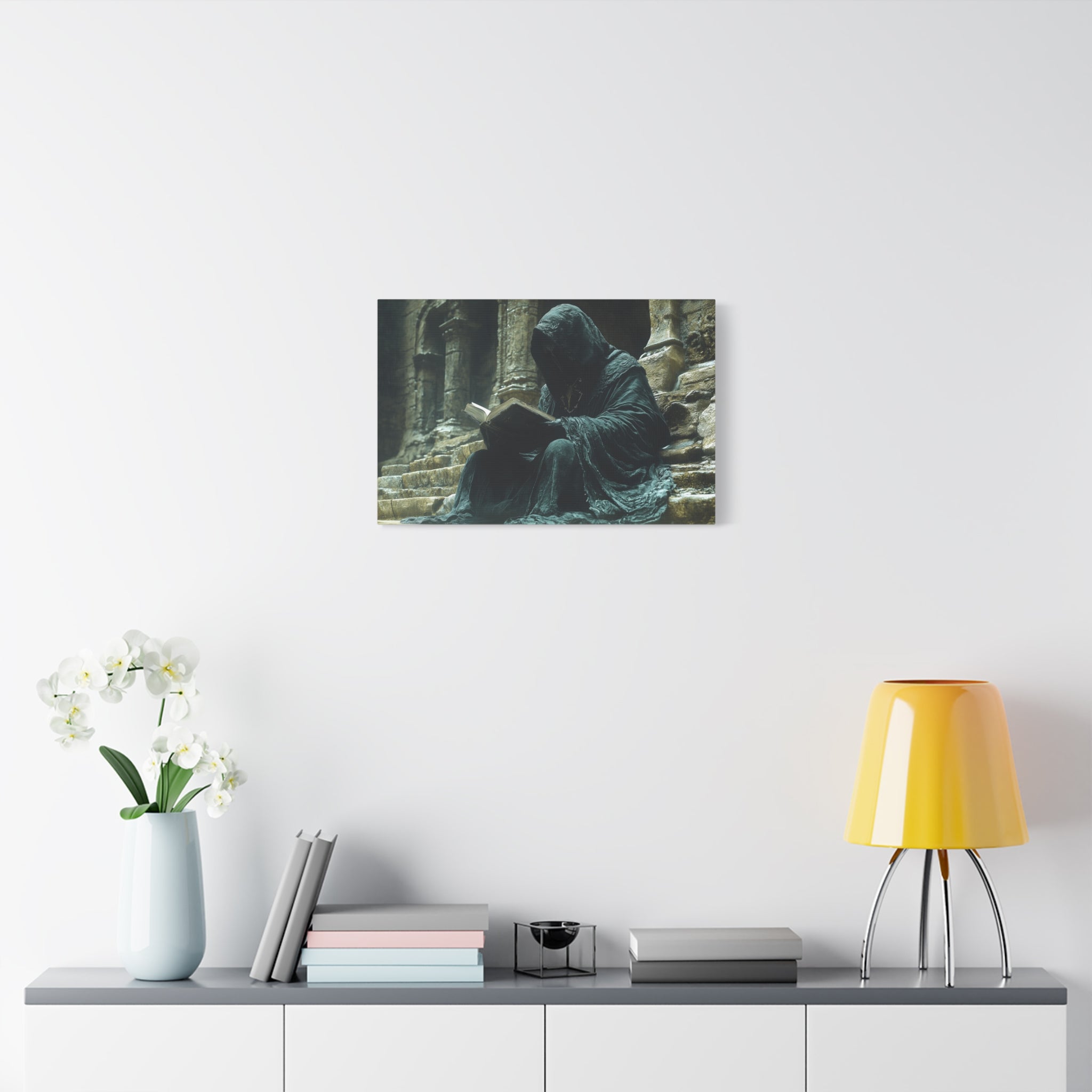 Mystical Monk Stretched Canvas Art, Dark Fantasy Wall Decor, Esoteric Home Decor, Unique Gifts for Art Lovers, Spiritual Artwork