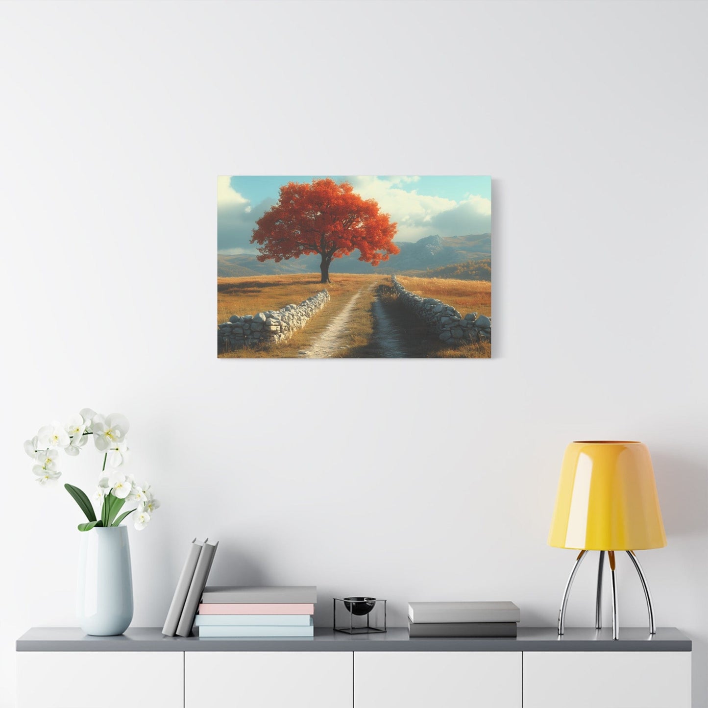 Vibrant Landscape Canvas Art, Nature Wall Decor, Red Tree Print, Home Decor, Gift for Nature Lovers