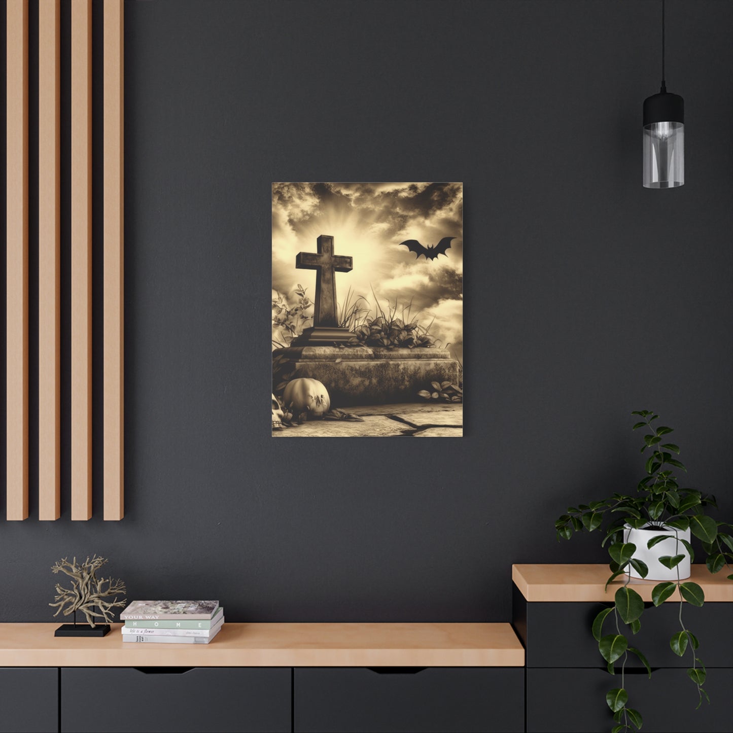 Gothic Halloween Wall Art, Perfect for Home Decor, Spooky Aesthetic, Graveyard Scene, Autumn Decor, Haunted House