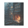 Enchanted Library Canvas Art, Cozy Fireplace Wall Décor, Fantasy-Inspired Book Nook, Magical Home Décor