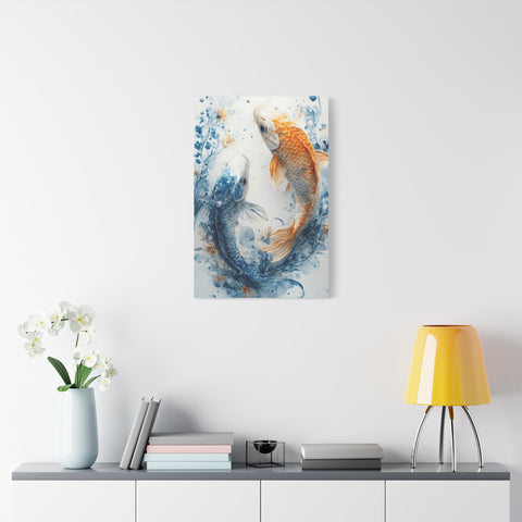 Artistic Koi Canvas, Home Decor, Gift Idea, Asian Wall Art, Unique Art Piece
