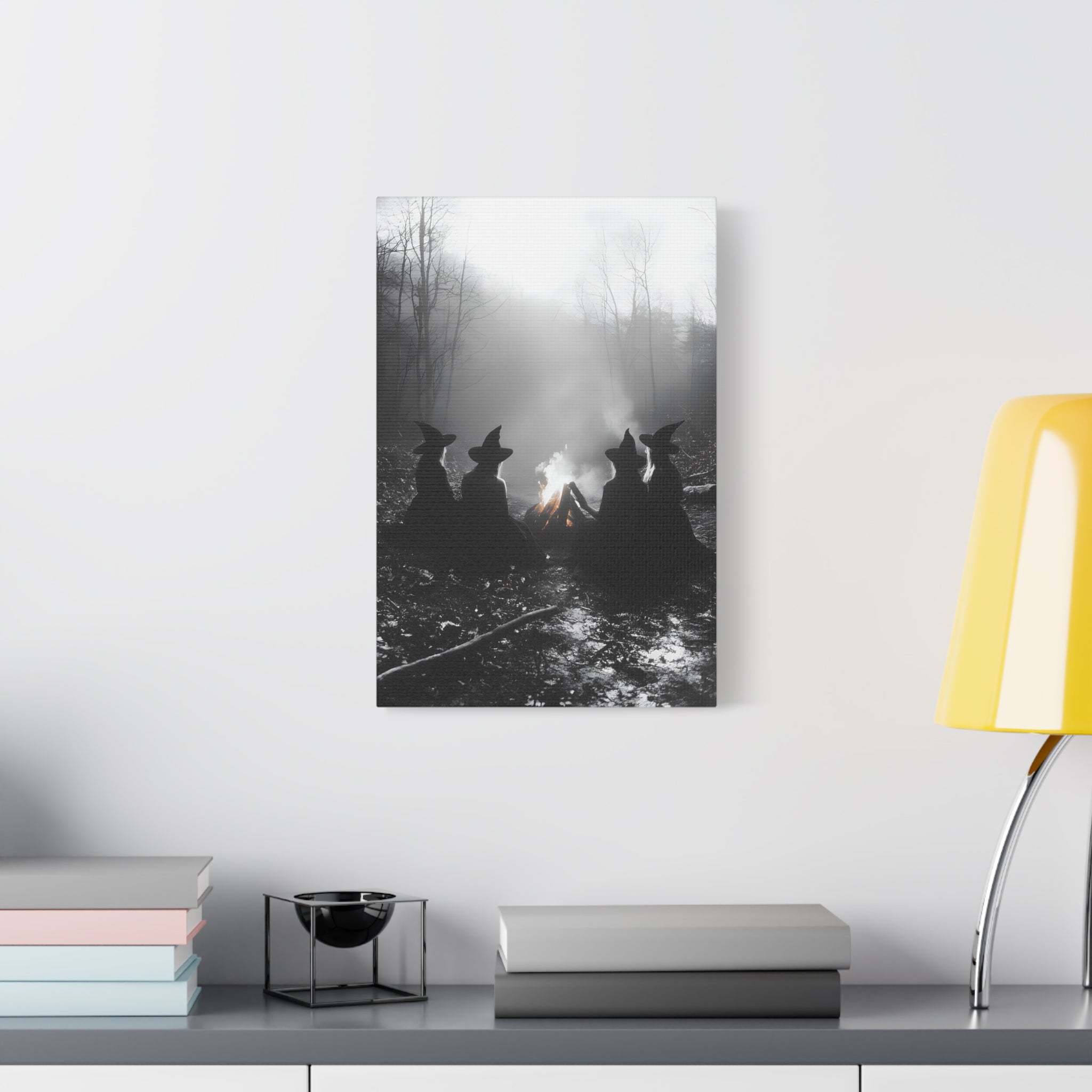 Mystical Witch Campfire Canvas Art, Boho Wall Decor, Halloween Home Decor, Witchy Aesthetic Art, Dark Forest Scene