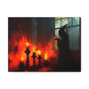 Spooky Halloween Canvas Print, Witch Decor, Haunted House Art, Creepy Wall Art, Fall Home Decor