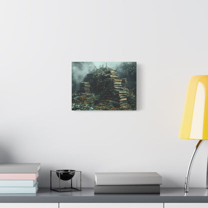 Mystical Book Stack Canvas Art, Enchanted Wall Decor, Literary Home Decor, Cozy Living Room Art, Nature Aesthetic