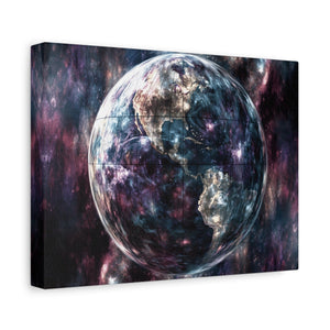 Stretched Canvas Wall Art, Cosmic Earth Design, Home Decor, Modern Art, Gift for Space Lovers, Galaxy Artwork