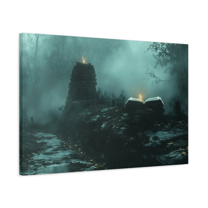 Mystical Book Canvas Art, Enigmatic Wall Decor, Fantasy Themed Home Decor, Gift for Book Lovers, Unique Art Piece, Wall Art for Halloween