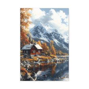 Serene Landscape Canvas Wall Art, Nature Decor, Fall Aesthetic Home Decor, Cozy Cabin Artwork, Mountain Scene Print