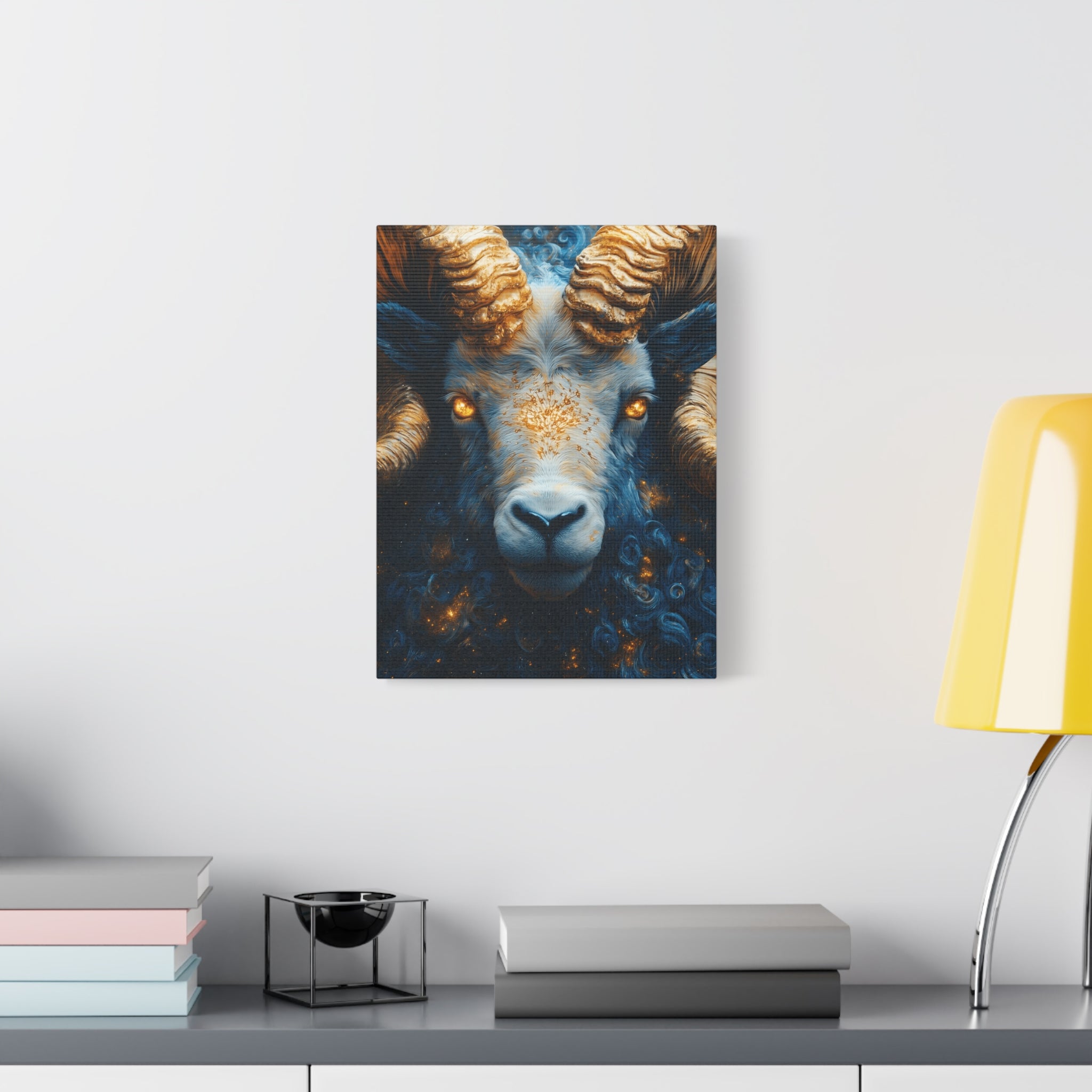 Stretched Canvas Wall Art Featuring Mystical Ram Design, Perfect for Home Decor, Art Lovers, Nature Enthusiasts, Gift Idea
