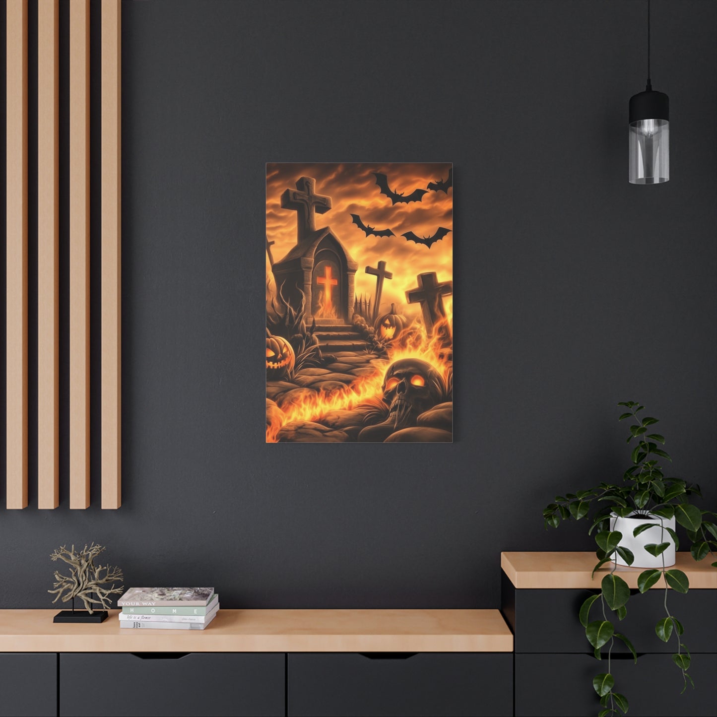 Gothic Halloween Art Print, Spooky Wall Decor, Haunted House Canvas, Autumn Home Decor, Gothic Artwork for Halloween