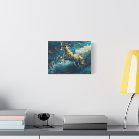 Leaping Goat Canvas Art, Water Splash Wall Décor, Farmhouse Decor, Nature Art, Goat Lover Gift, Animal Wall Hanging