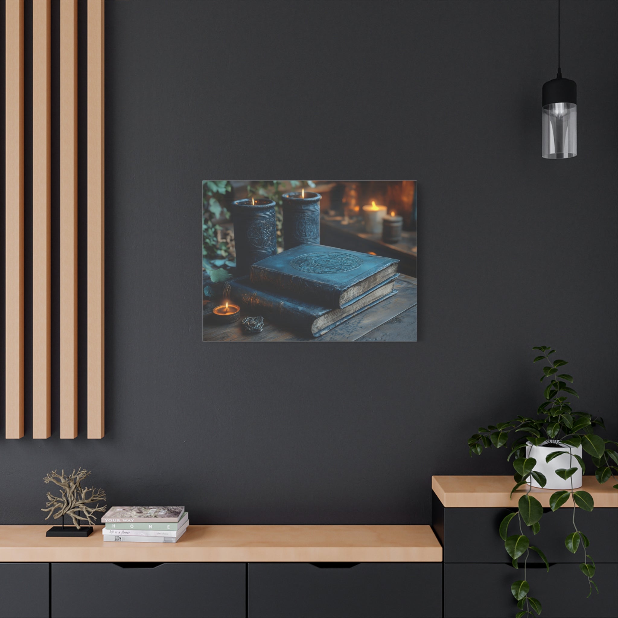 Mystical Book Canvas Art, Enchanted Decor, Gothic Wall Art, Dark Academia Home Decor, Candlelight Aesthetic