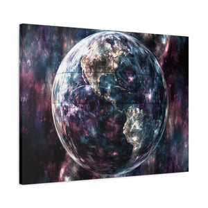 Stretched Canvas Wall Art, Cosmic Earth Design, Home Decor, Modern Art, Gift for Space Lovers, Galaxy Artwork