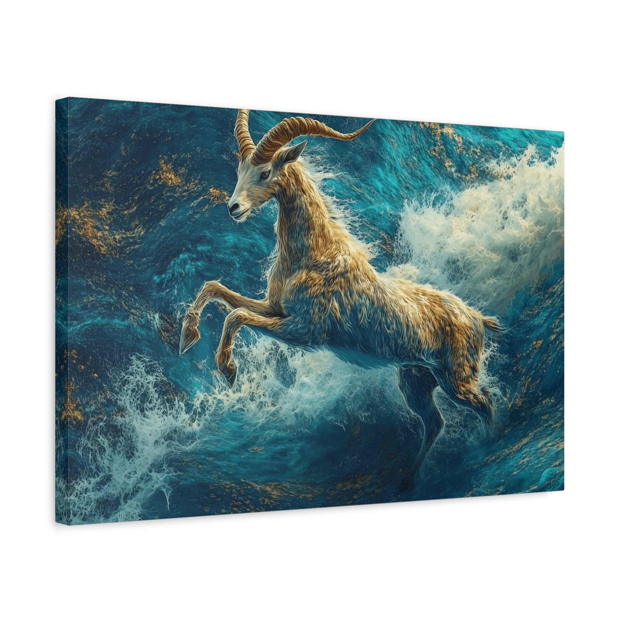 Leaping Goat Canvas Art, Water Splash Wall Décor, Farmhouse Decor, Nature Art, Goat Lover Gift, Animal Wall Hanging