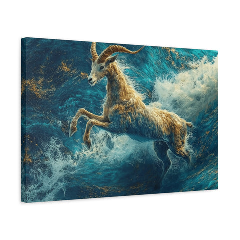 Leaping Goat Canvas Art, Water Splash Wall Décor, Farmhouse Decor, Nature Art, Goat Lover Gift, Animal Wall Hanging