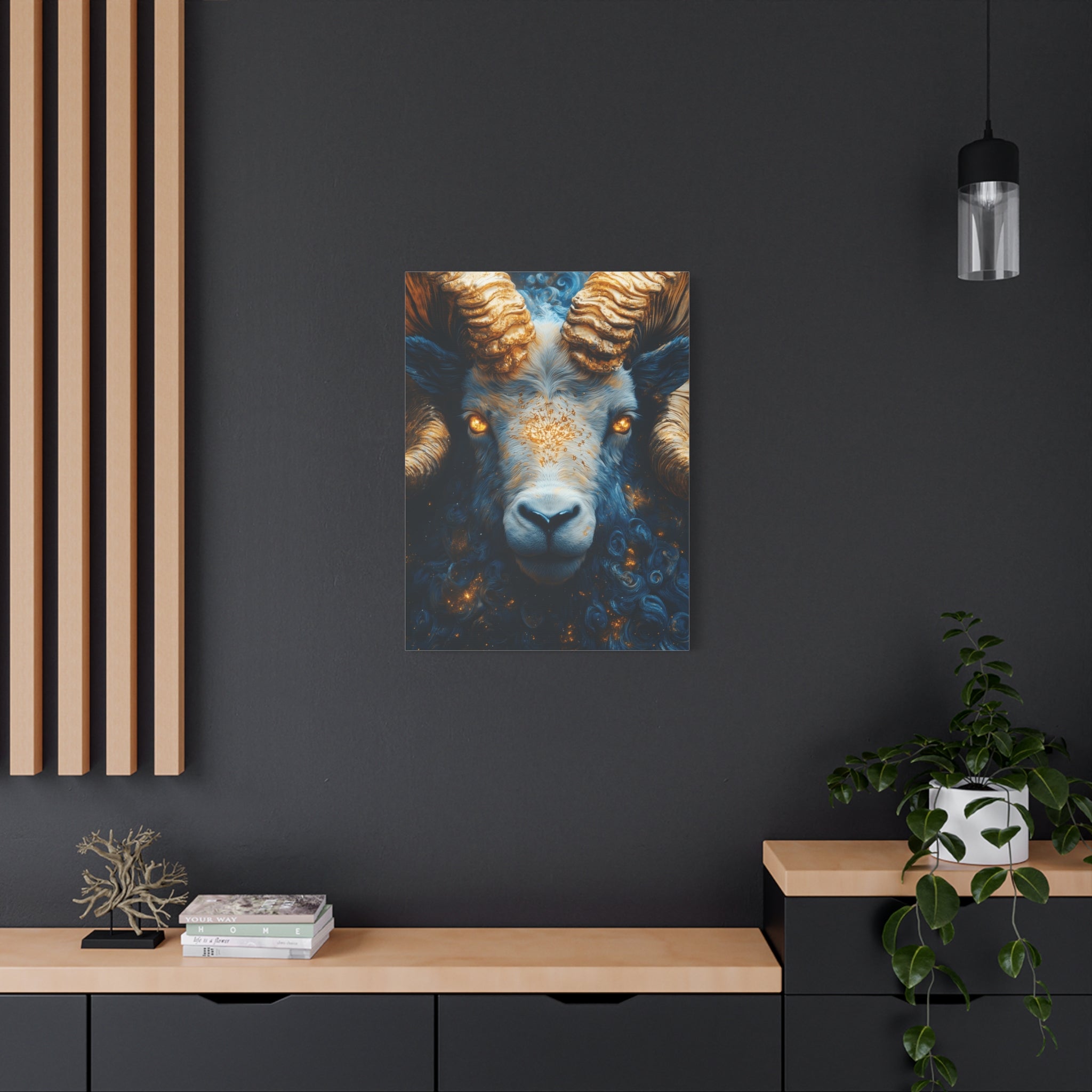 Stretched Canvas Wall Art Featuring Mystical Ram Design, Perfect for Home Decor, Art Lovers, Nature Enthusiasts, Gift Idea