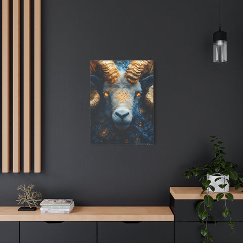 Stretched Canvas Wall Art Featuring Mystical Ram Design, Perfect for Home Decor, Art Lovers, Nature Enthusiasts, Gift Idea