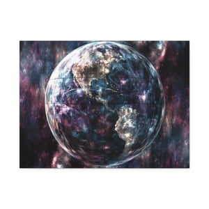 Stretched Canvas Wall Art, Cosmic Earth Design, Home Decor, Modern Art, Gift for Space Lovers, Galaxy Artwork