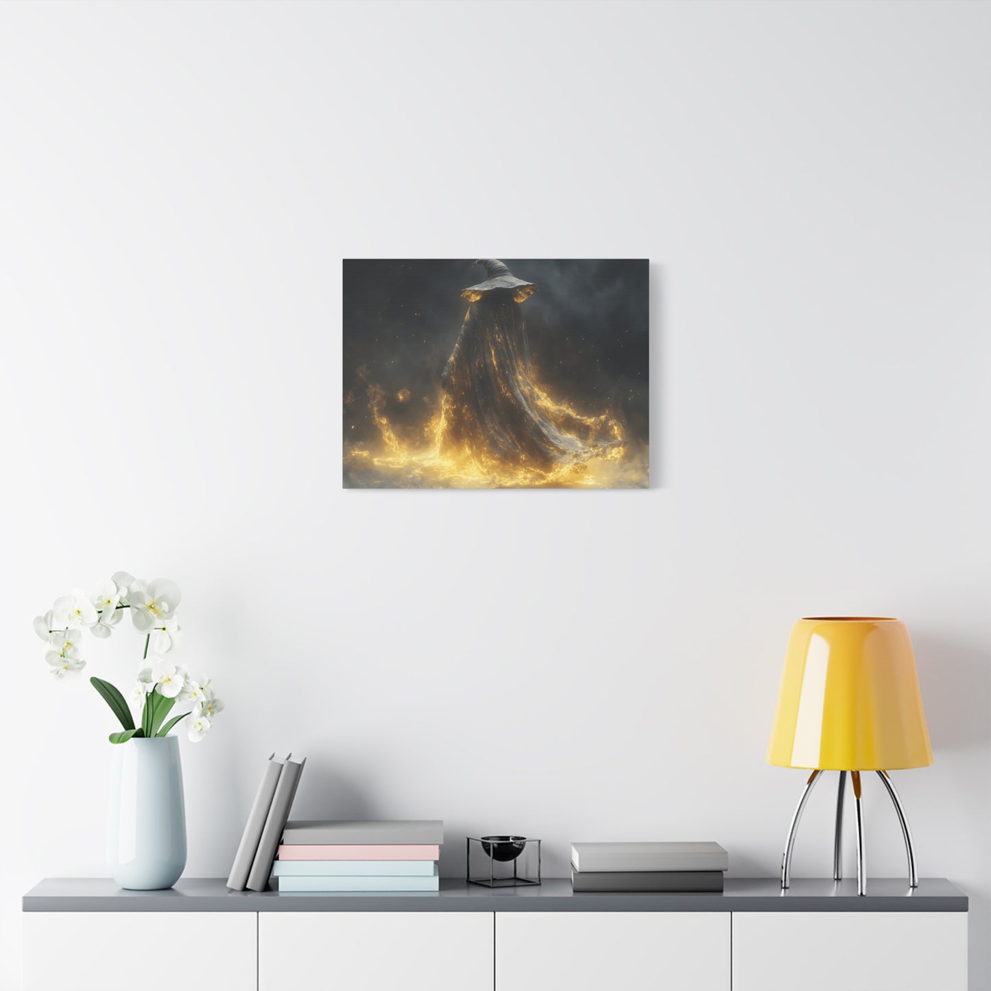 Canvas Wall Art, Fantasy Decor, Wizard Artwork, Fire Theme, Mystical Home Accent