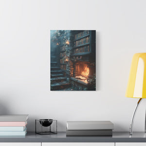 Cozy Fantasy Art Canvas, Enchanting Library Décor, Wall Art for Book Lovers, Mystical Home Aesthetic