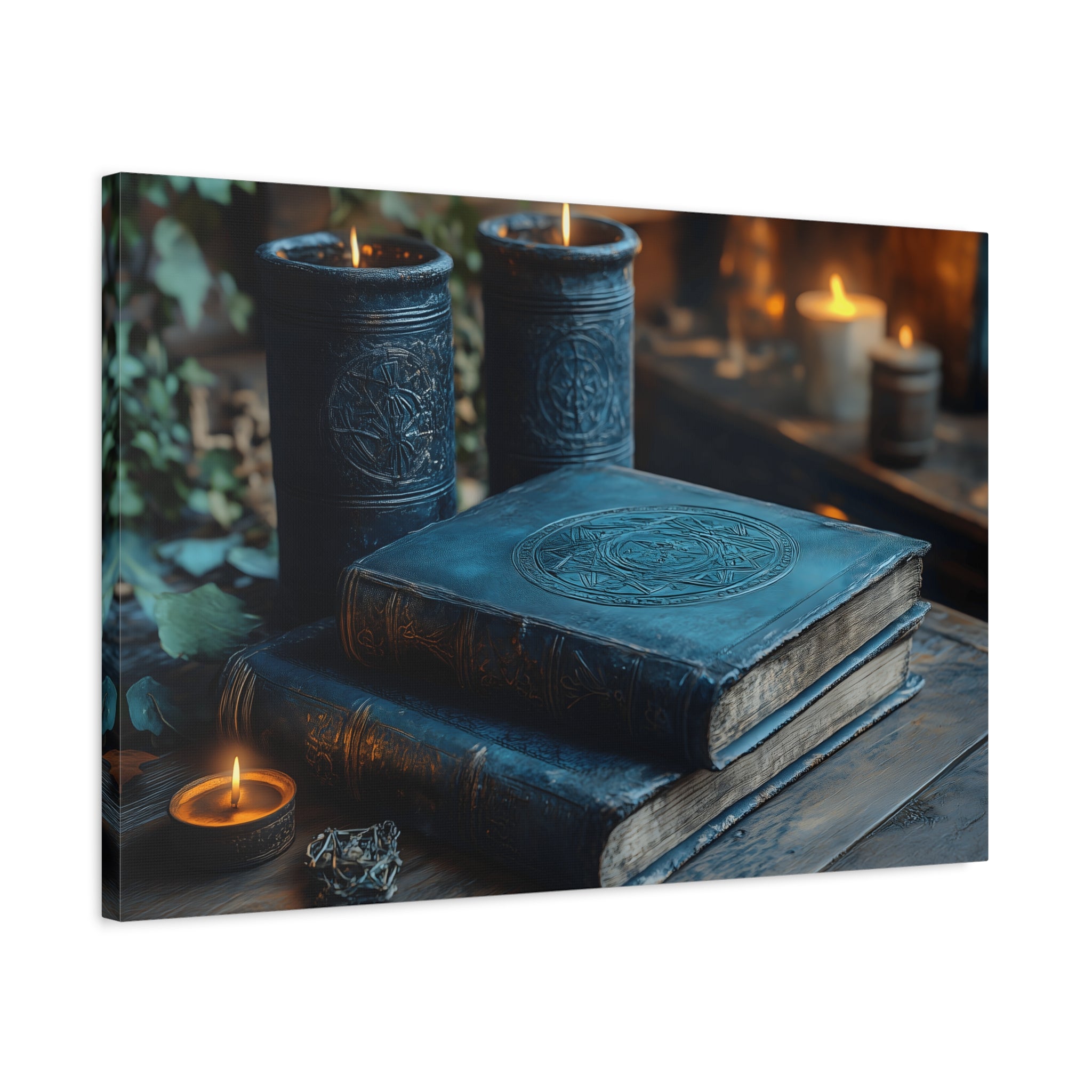 Mystical Book Canvas Art, Enchanted Decor, Gothic Wall Art, Dark Academia Home Decor, Candlelight Aesthetic