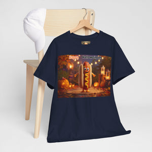 Halloween Hot Dog Tee, Funny Halloween Shirt, Unisex Graphic T-Shirt, Spooky Party Wear, Autumn Festive Apparel, Unique Halloween Gift