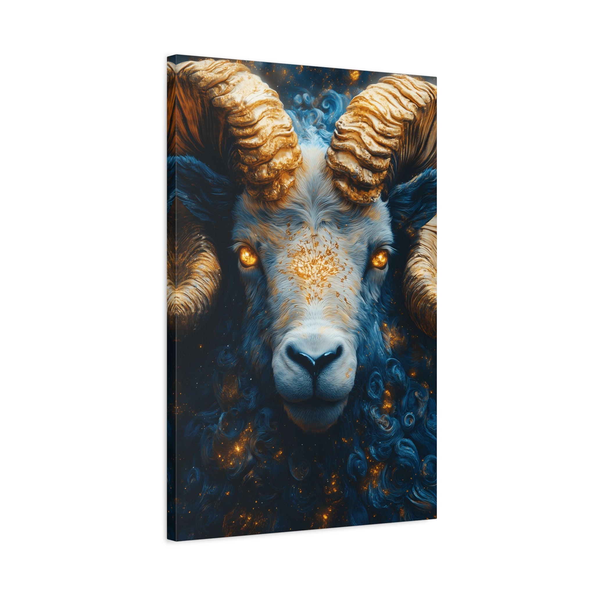 Stretched Canvas Wall Art Featuring Mystical Ram Design, Perfect for Home Decor, Art Lovers, Nature Enthusiasts, Gift Idea