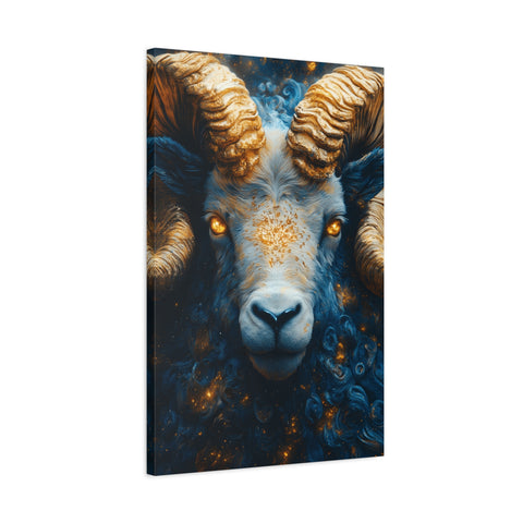 Stretched Canvas Wall Art Featuring Mystical Ram Design, Perfect for Home Decor, Art Lovers, Nature Enthusiasts, Gift Idea