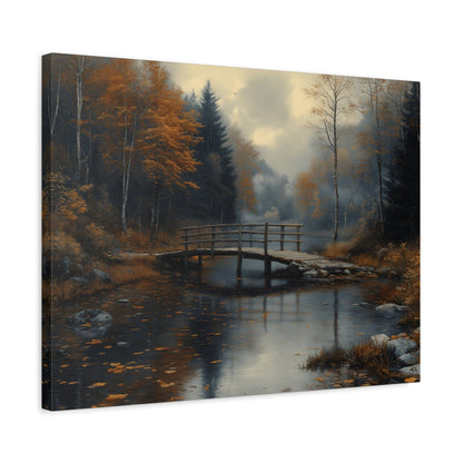 Autumn Landscape Canvas Print, Nature Art for Home Decor, Rustic Wall Art, Fall Decor, Bridge and River Painting
