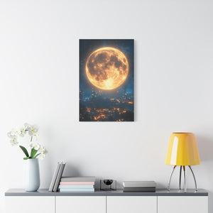 Stretched Canvas Art, Moonlit Cityscape, Home Decor, Starry Night Wall Art, Unique Gift for Moon Lovers