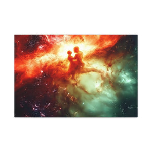 Cosmic Love Canvas Art, Celestial Couple Print, Space Wall Decor, Romantic Gift, Unique Home Artwork