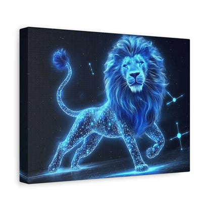 Celestial Lion Canvas Art, Cosmic Decor, Starry Night Wall Art, Gift for Animal Lovers, Home Office Decor, Vibrant Blue Canvas