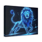 Celestial Lion Canvas Art, Cosmic Decor, Starry Night Wall Art, Gift for Animal Lovers, Home Office Decor, Vibrant Blue Canvas