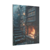 Enchanted Library Canvas Art, Cozy Fireplace Wall Décor, Fantasy-Inspired Book Nook, Magical Home Décor