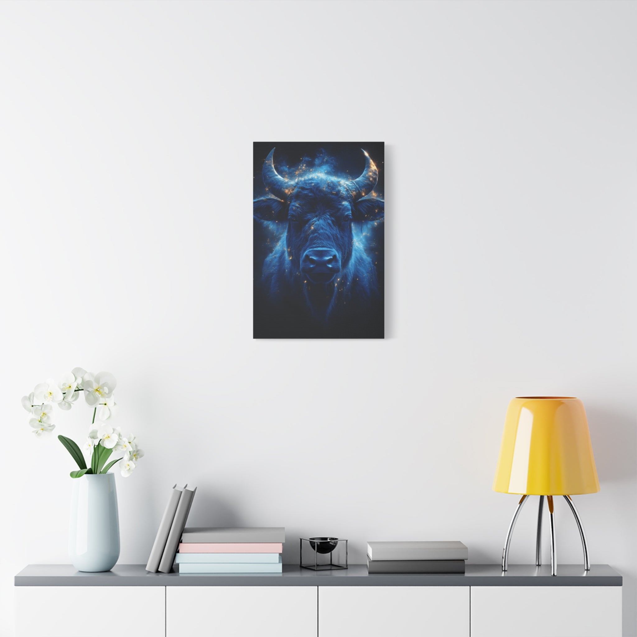 Cosmic Bull Canvas Art, Vibrant Wall Decor, Farmhouse Chic, Gift for Animal Lovers, Unique Home Accent, Astrology Inspired