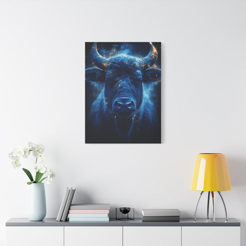 Cosmic Bull Canvas Art, Vibrant Wall Decor, Farmhouse Chic, Gift for Animal Lovers, Unique Home Accent, Astrology Inspired