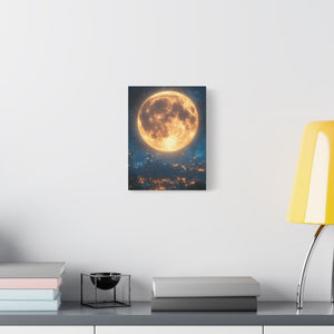 Stretched Canvas Art, Moonlit Cityscape, Home Decor, Starry Night Wall Art, Unique Gift for Moon Lovers
