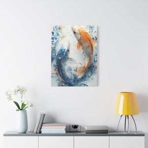 Artistic Koi Canvas, Home Decor, Gift Idea, Asian Wall Art, Unique Art Piece