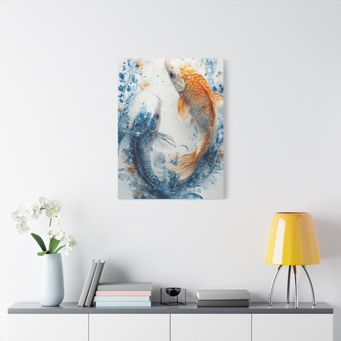 Artistic Koi Canvas, Home Decor, Gift Idea, Asian Wall Art, Unique Art Piece
