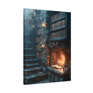 Cozy Fantasy Art Canvas, Enchanting Library Décor, Wall Art for Book Lovers, Mystical Home Aesthetic